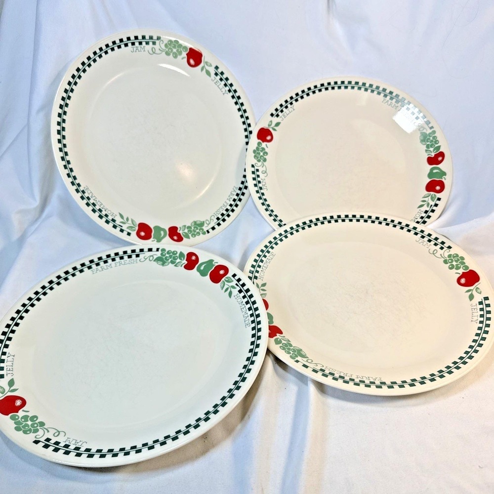 Corelle FARM FRESH Apples Dinner Plates 10 1/4" Homemade Green Check Set Of 4